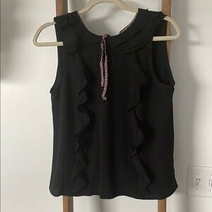 Esley Black Ruffled Tie Front Blouse